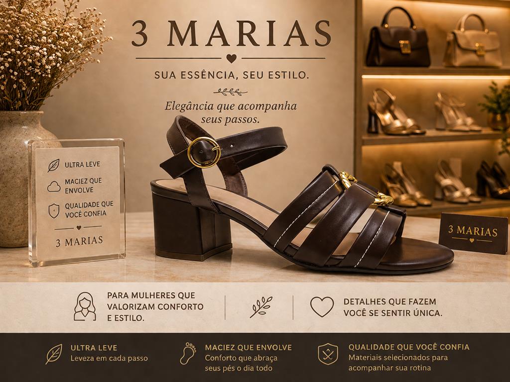Sandália Salto Bloco - 3 Marias